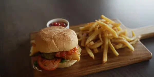 Fish burger and chips at Jackson Heights Fish & Chips, Winnipeg