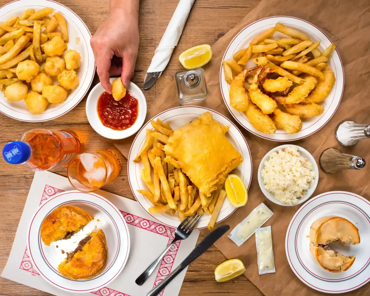 Fresh fish and chips spread at Jackson Heights Fish & Chips, Winnipeg